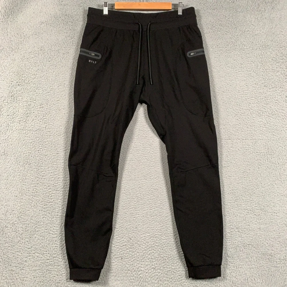 BYLT Premium Jogger Pants Mens XL Black Athletic Slim Fit Stretch Zipper Pockets